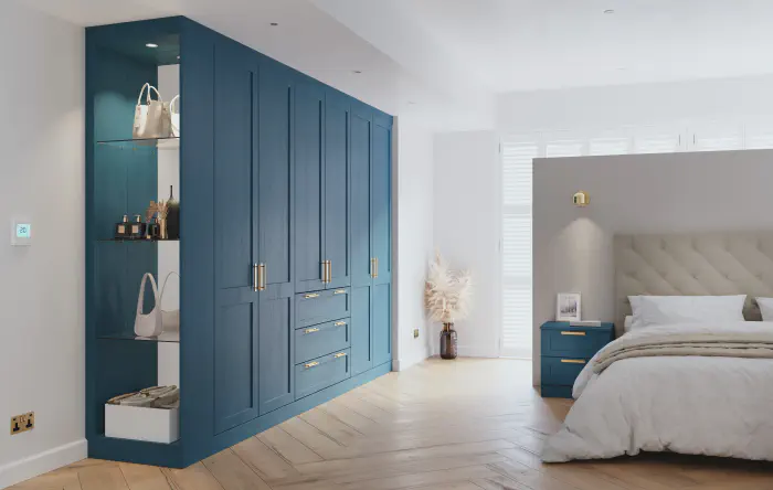 Fitted bedroom range in Alnwick Parisian Blue Oak