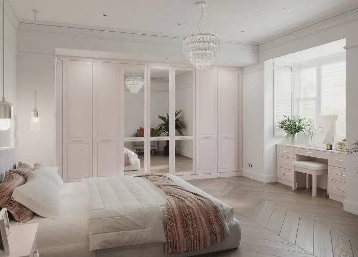 Fitted bedroom range in Amble super matt Rose White