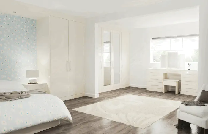 Fitted bedroom range in Glacier high gloss Jasmine