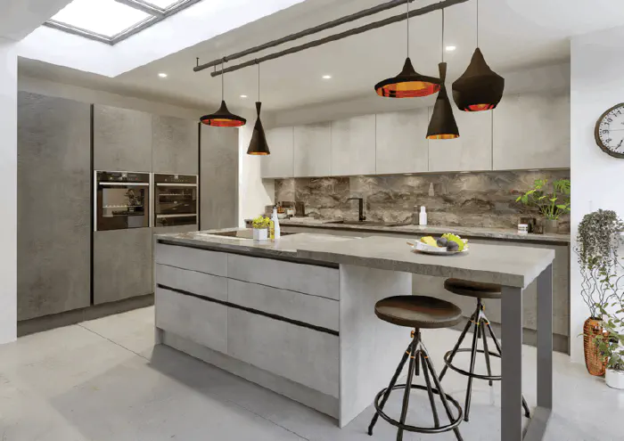Fitted kitchen range in Premier Light & Dark Concrete
